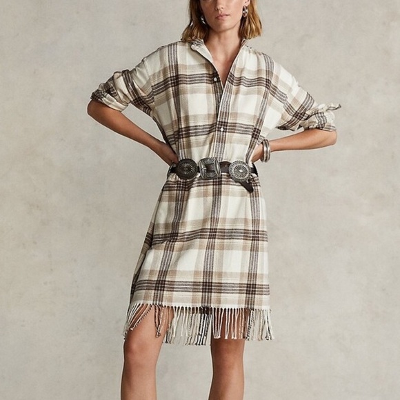 Ralph Lauren Dresses & Skirts - 250. NWT Polo Ralph Lauren Plaid Fringe Cotton Tunic Dress Neutral Brown Check 8